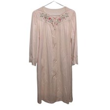 Vintage Soft Pink Floral Embroidered Lorraine Night Gown Pajamas Size Medium