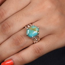 Natural Kingman Turquoise Artistic Ring Sterling Silver Handmade Jewelry