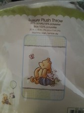 VTG Classic Winnie the Pooh Piglet Fleece Crib Toddler Throw Blanket Cream blue