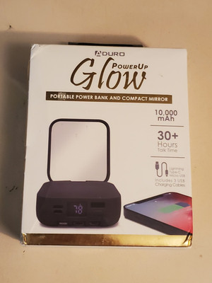DURO POWER UP Glow. Portable power bank compact mirror  Huge 10,000mAh 30hr. NEW