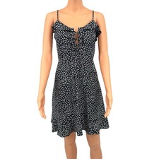 ReVamped Womens Ditsy Floral Lace-Up Ruffle Casual Dress Size M Black White Y2K