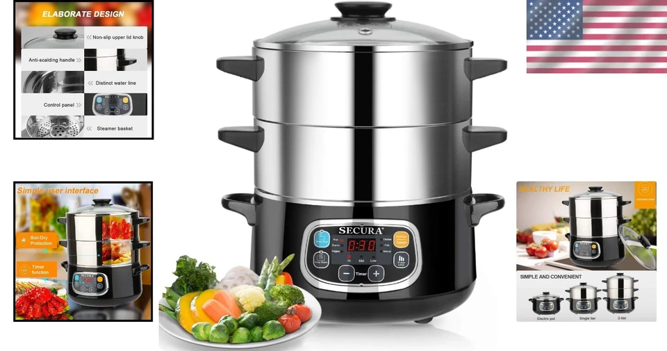 Vaporizador digital de alimentos eficiente de 8,5 cuartos - Conservación rápida de vapor y nutrientes Foto 2 de 4