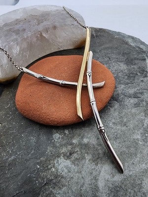 Sterling Silver 925 w/18K Gold John Hardy JH Bamboo 16-18 in Necklace Ag 2662