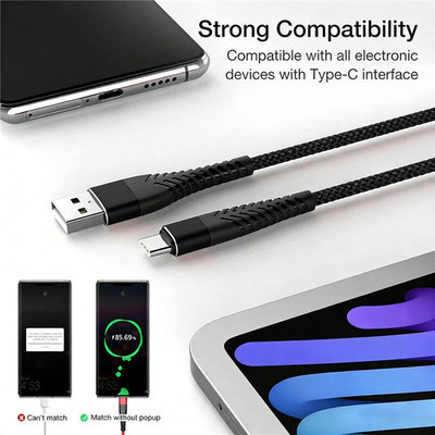 6ft/2M Braided USB Type-C USB-C to USB-A Fast Charge Cable Charging Cord