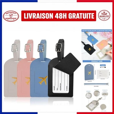 4 Étiquettes Bagage Valise Simili Cuir Porte-Adresse Couleurs - Photo 1/4