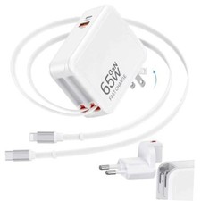 65W Universal Travel Adapter, 4-in-1 International Plug Adapter with