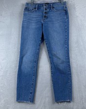 J.Crew 9" High Rise Skinny Jeans Womens Size 26 Button Fly Frayed Hem Blue