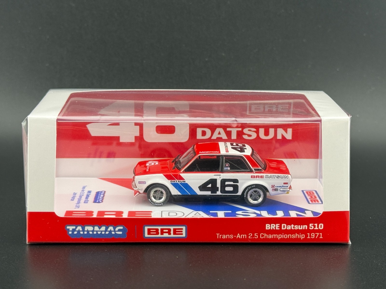 Tarmac Works Datsun 510 BRE #46 WINNER Trans Am John Morton 1/64