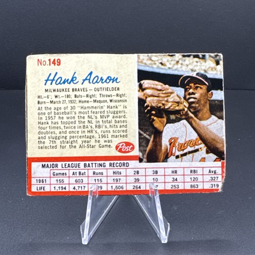 Hank Aaron [Hand Cut] #149 1962 Post Cereal card