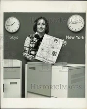 1977 Press Photo Margrace Russo in New York holds facsimile sent from Tokyo
