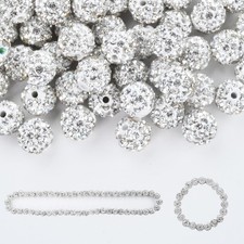 Clay Rhinestone Beads 200pcs 10mm Round Shamballa Disco Ball White DIY
