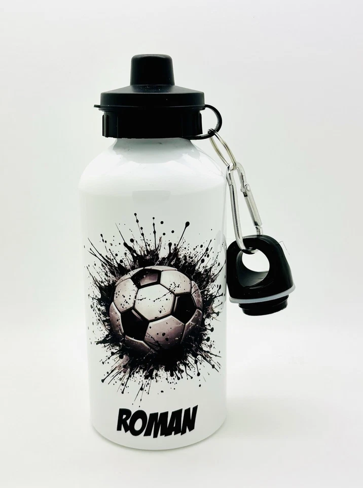 Football 500ml Water Bottle 2 Lids Personalised Aluminium Sports Kids School - Image 4 of 4