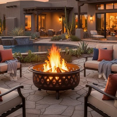 Crossweave Large Outdoor Fire Pit, Wood Burning, Round, 36'' by Sunnydaze
