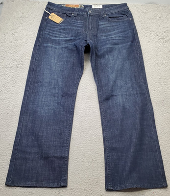 TK Axel Slim Bootcut Jeans Mens 36x32 Blue Denim Whiskered Stretch Straight Leg