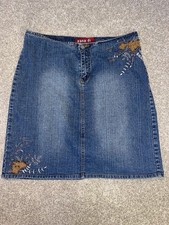 Zana Di Vintage Y2K Embroidered Flowers Denim Jean Skirt Womens 16 Cottagecore