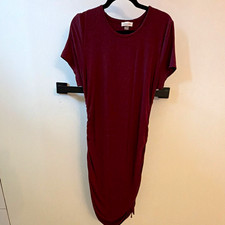 Calvin Klein Burgundy Ruched Knit Bodycon Sheath Midi Dress Short Sleeve 12