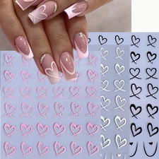 Adesivi Nail Art Cuore Nero, Bianco e Rosa Disegno 3D con Linea Francese 3pz