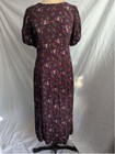 Old Navy Burgundy Floral Open Back Smocked Maxi Dress Short Puff Sleeves Size MP