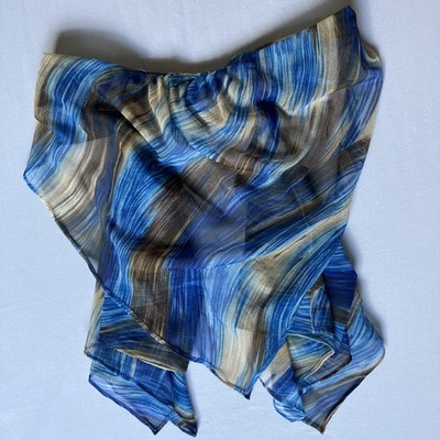 Vintage Frederick's of Hollywood Sheer Chiffon Hostess Top Blue Abstract 70s