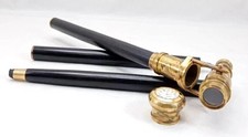 Vintage Brass Hidden Telescope With Clock Head Handle Wooden Walking Stick Cane