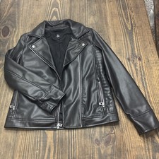 Art Class Faux Leather Moto Jacket Quilted Shoulders Black Girls Size XL