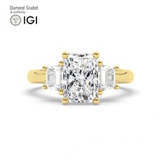 Radiant Diamond Trilogy Ring 18k Yellow Gold Labgrown 2.80 Ct Solitaire