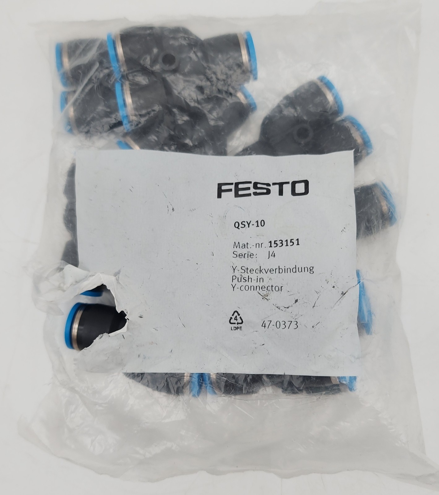 FESTO QSY-10 153151 Push-in Y-connector (PACK OF 10) *EXPEDITE AVAILABE*