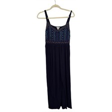 Spense Small Navy Embroidered Maxi Dress Boho Sleeveless Viscose