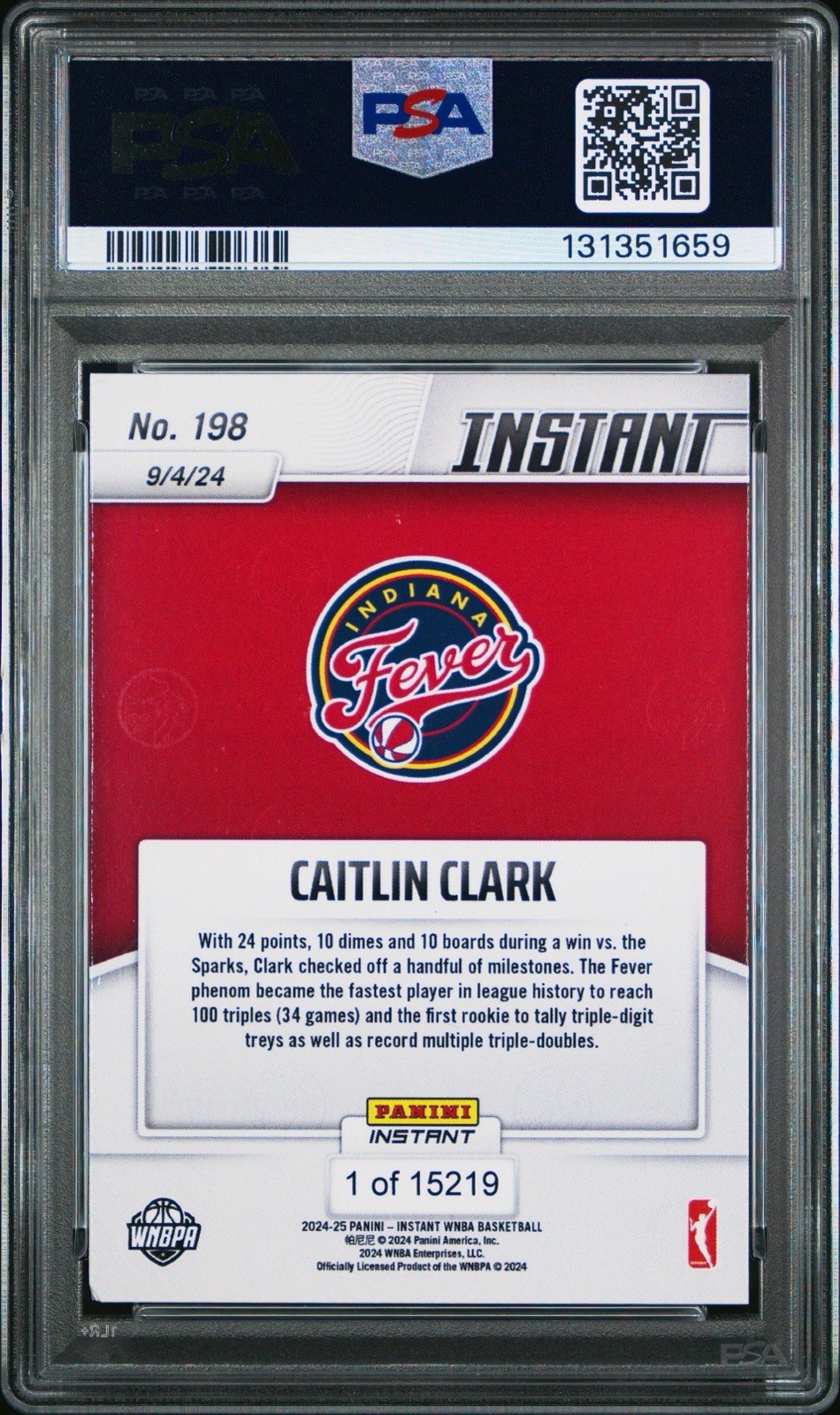CAITLIN CLARK RC 2024 PANINI INSTANT #198 ROOKIE PSA 10 GEM MINT FEVER WNBA 🔥🔥 view 3