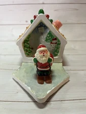 Vintage JSNY Santa Skiing 3D Gingerbread House Hinged Box.