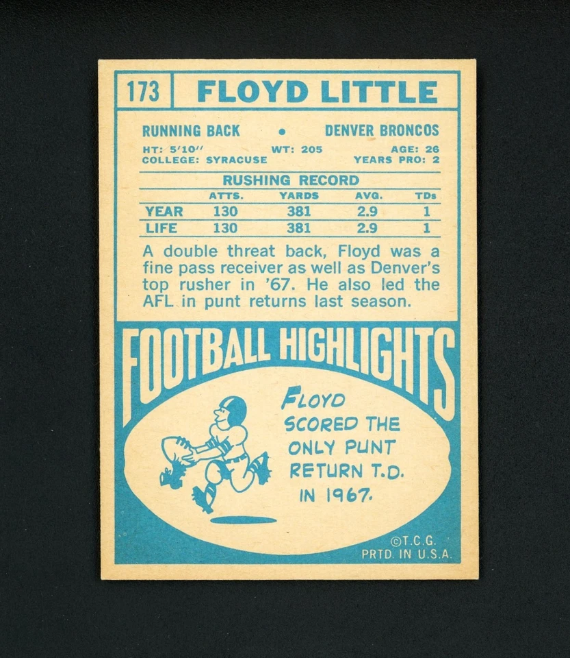 Floyd Little 1968 Topps RC (HOF) Denver Broncos #173 NM-MT - Image 3 of 3