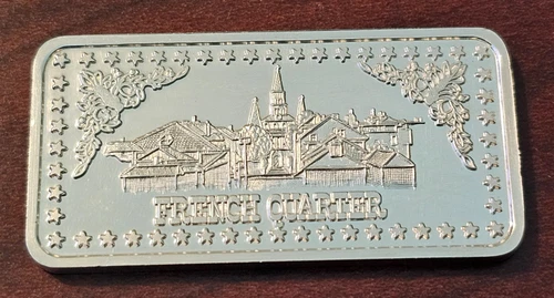 1 oz .999 Silver Art Bar Proof Like Wonders of America French Quarter Nice !!