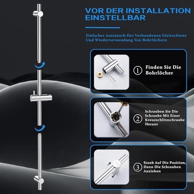 Duschsystem 360° Drehbar Duschkopfhalterung und 1,5m Schlauch Duschset für Bad - Bild 4 von 4