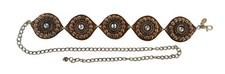 Chicos Gold-Tone Chain Belt Rhinestone Beaded Medallions Adjustable Vintage 50"