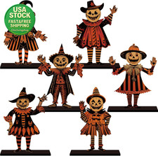 6Pcs Vintage Halloween Wooden Table Centerpieces Spooky Scarecrow Decor 6.3X4.2
