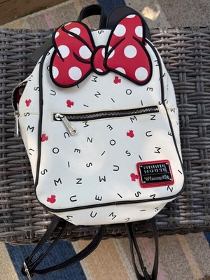 Loungefly Disney Minnie Mouse Scattered Letters Bow Mini Backpack White Red