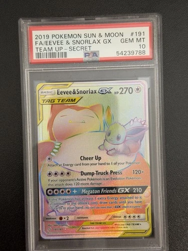 Eevee & Snorlax GX (Secret) 191/181 Sm-Team Up Holo PSA 10 GEM MINT