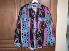 Vintage 90s Wrangler Western Shirt M Colorful Aztec Southwestern Button Up