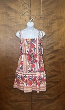 Julia Jordan Tie Strap Mini Shift Dress Womens L Floral Print Eyelet Belted NWT