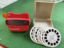 3D View-Master Vintage Red Viewer with Orange Handle and 10 Reels Dinosaurs IMAX