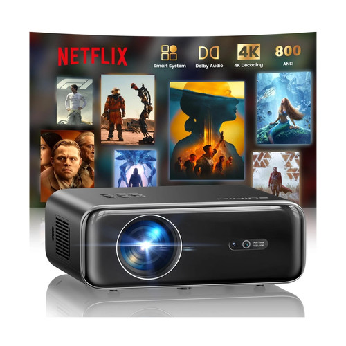 Wimius P62 Pro Smart Projector, WiFi and Bluetooth [Built-in Apps/4K Support]