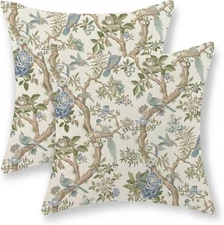 Pillowcase 18x18 2 Pcs Blue Green Bird Floral Pillows