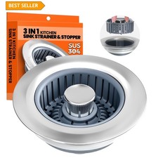 Elegant 3-in-1 Kitchen Sink Strainer and Stopper - Anti-Clog, Fits 3-1/2 Drains