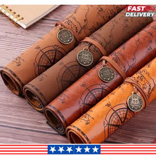 Retro Leather Roll Pencil Case Large Capacity Stationery Pouch