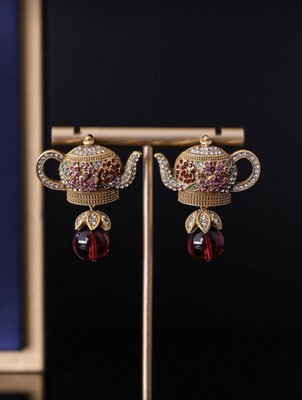 Elegante Vintage Teekanne Ohrringe Chic & Unikat Geschenk Glamourös Bunt Ohrringe 