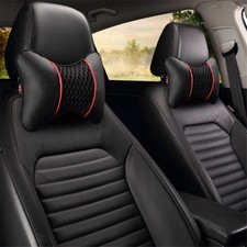 2× Auto Kopfstütze Kissen Autositzkissen Nackenkissen PU-Leder Schwarz Rot