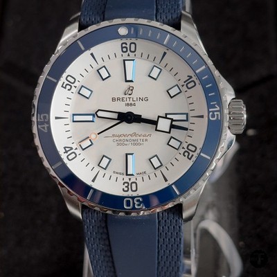 Breitling Superocean 42MM White Dial Blue Rubber Strap Watch A17375 Full Set