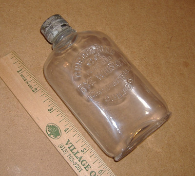 Embossed Chicago Club Rye Whiskey Flask Bottle With Cap John Schweyer Illinois