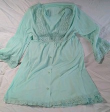 Gilead Peignoir Set Nightgown  Robe Seafoam Green Lacey W/Slippers Vintage