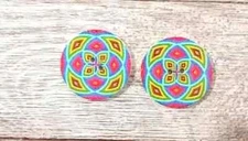 boho wood flowers sewing buttons 2 holes 1 inch brights (set #3110) 2pc